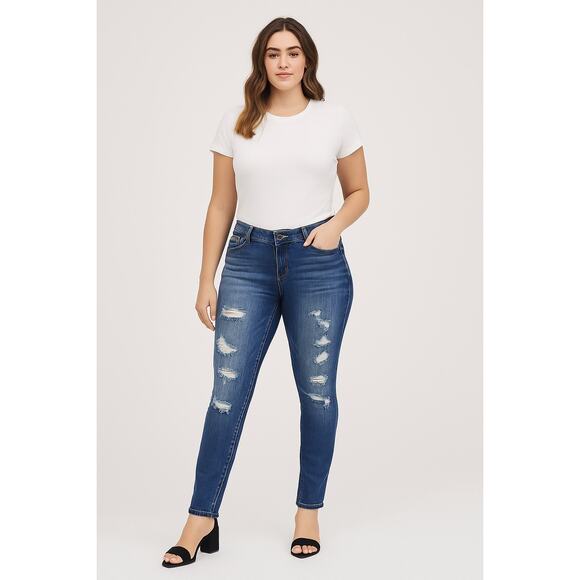 Torrid Skinny Jeans Size 10R Distressed Medium Wash Denim - Picture 1 of 8